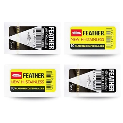 Imagen de Feather 30 cuchillas de afeitar, Set plumas negras y amarillas