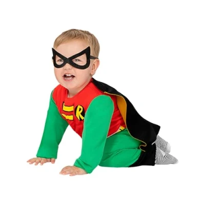 Imagen de Funidelia Disfraz de Robin para bebé Chico Maravilla, Superhéroes, DC Comics Disfraces niños, accesorios Fiestas, Carnaval y Halloween Talla 0 6 meses Rojo
