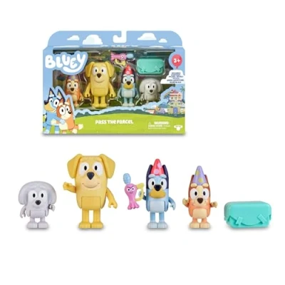 Imagen de BLUEY Pack 4 Figuras cumpleaños, articuladas nuevos Amigos listos para el muñecos de la Serie Infantil, Famosa (BLY63200)