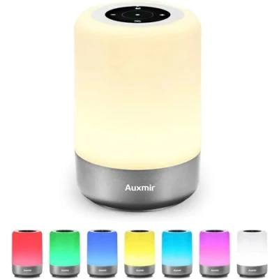 Imagen de Auxmir Lámpara de Noche, Luz Nocturna con Sensor Táctil, 8 Colores y 3 Modos Luz, 2000 mAh USB Recargable, Mesilla Ambiente Regulable, para Reflajar Dormir