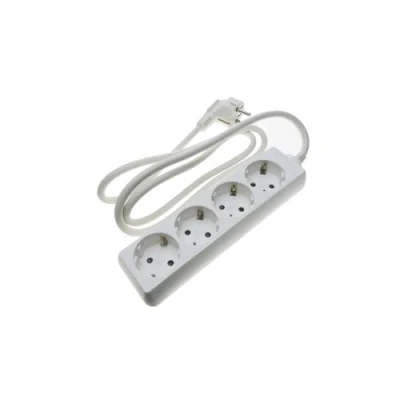 Imagen de Blendend Regleta alemana blanca de 4 tomas, 1,5 m, 3G y mm², perfecta para conectar varios dispositivos manera segura eficiente. Diseño elegante funcional cualquier ambiente.