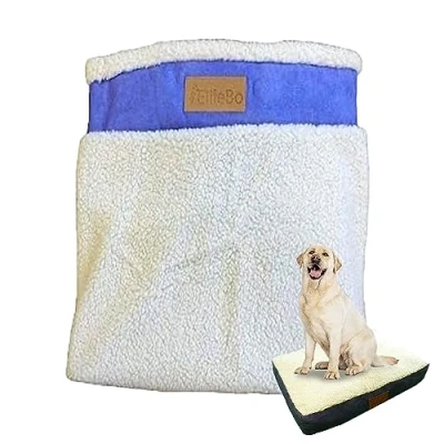 Imagen de Ellie Bo Funda de Cama Interior para Perro Suave y Lavable, Gamuza sintética Piel Oveja, tamaño M, 71 x 48 10 cm, se Adapta a Jaula 30 Pulgadas, Color Azul Blanco