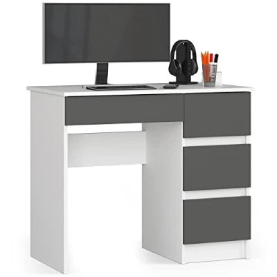 Imagen de AKORD Escritorio A 7 4 Cajones de Oficina para Ordenador PC portátil En el Trabajo Casa 50x90x77 cm Blanco/Gris Grafito