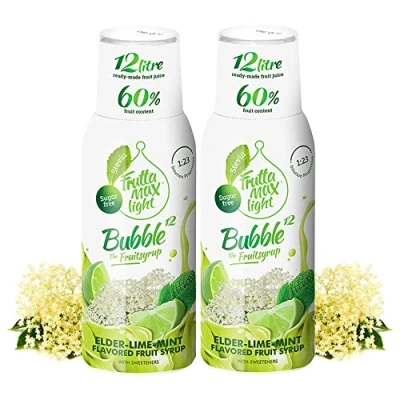 Imagen de 2 paquetes Light Bajo en carbohidratos Jarabe de fitness FruttaMax Azúcar Cero con Stevia 50 60% Contenido Fruta (2x500ml) (2 x Flor Saúco Lima Menta Light)