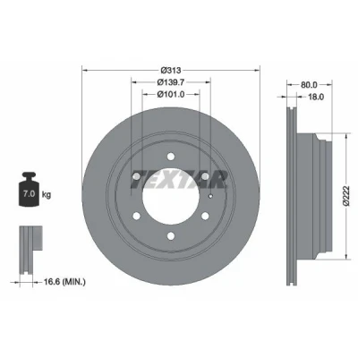 Imagen de TEXTAR 92091600 Disco de freno 313 18 06/07 139,7 ventilación interna sin perno sujeción rueda, buje rueda OPEL: Frontera A SUV
