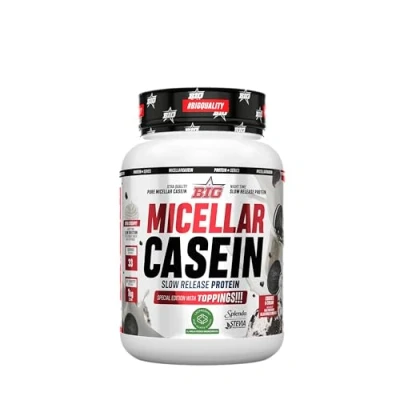 Imagen de BIG Caseina Micelar de Maxima Calidad, Proteina Liberacion Sostenida para Recuperacion y Masa Muscular, Textura Cremosa (Con toppings (trocitos), Cookies &amp; Cream with Black Max Cookies)