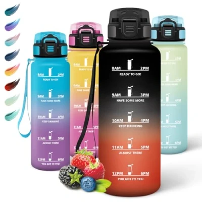 Imagen de Motswedi Botella Agua Gimnasio, 1500ml sin BPA, Agua, Reutilizable, con Marcador de Tiempo, Cantimplora para Oficina, Escuela, Yoga, Rojo Negro
