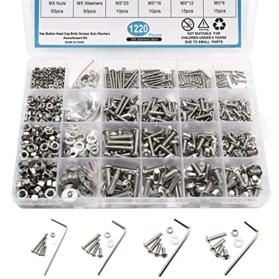 Imagen de Homtone 1220pcs M2 M3 M4 M5 Tornillos de Cabeza Hexagonal Acero Inoxidable 304, Juego y Tuercas con Tuerca Allen Tornillos, Llaves Hexagonales (Cabeza botón)