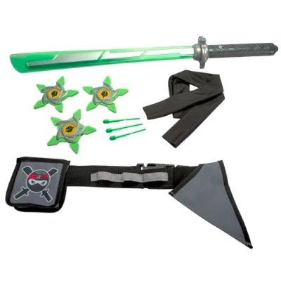 Imagen de Next Ninja Mega Set de 9 Piezas, cinturón Ajustable hasta 80 cm, Espada con luz y Sonido, función Disparo, Tres Flechas Estrellas, Cinta para la Cabeza, a Partir 3 años