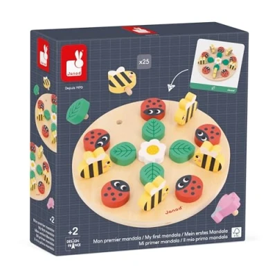 Imagen de Janod Gama Pedagogía Mi Primer Mandala Jardín Ejercita Concentración y Creatividad Juguete Educativo Infantil Juego de Madera FSC A Partir 24 Meses, J05084