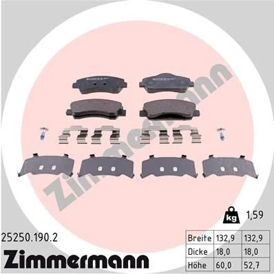 Imagen de ZIMMERMANN 25250.190.2 Juego de pastillas freno con tornillos Foto correspondiente a la entrega, muelle CITROËN: C4 II Cactus, C Elysée Berlina