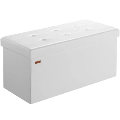 Imagen de CASARIA® Banco Almacenaje Baúl Capacidad 100L Carga hasta 300kg 80x40x40cm Puff Otomana Plegable Tapizado Acolchado Salón Dormitorio Entrada Blanco