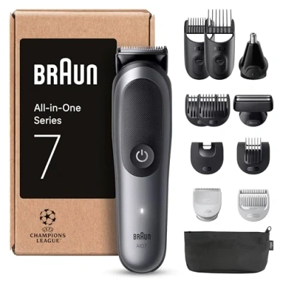 Imagen de Braun Todo En Uno Series 7 AIO7545, Kit De Styling 12en1, ProBlade &amp; AutoSense, 120 Min, SkinGuard Degradado Barba, AquaGrip Para Uso Bajo El Agua, Gris