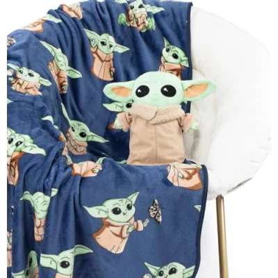 Imagen de Manta de Felpa Suave y Almohada Mini con diseño Star Wars The Mandalorian Grogu 130 x 150 cm Juego Forro Polar para niño
