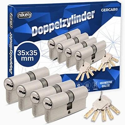 Imagen de GERCAR Juego de 4 cilindros para perfil, cierre uniforme, 70 mm, cilindro doble 35/35, latón mate, incluye 10 llaves, longitud: A: 35 B: x