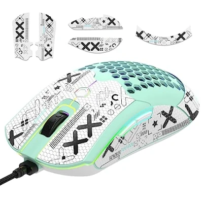 Imagen de MAMBASNAKE [Kit de actualización] Ratón para Juegos liviano con Cinta Agarre Mouse, PixArt PAW3325 12000DPI Alto Rendimiento Super Light 65G USB RGB Ratones programables Verde