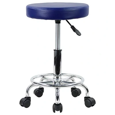 Imagen de KKTONER Taburete Redondo de Cuero PU reposapiés Ajuste Altura Giratorio Medical SPA salón taburetes Masaje Silla Trabajo Color Azul
