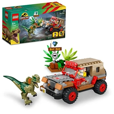 Imagen de LEGO 76958 Jurassic Park Emboscada al Dilofosaurio, Juguete de Construcción para Niños y Niñas a Partir 6 años, con una Figura Dinosaurio un Coche Jeep, Set Colección del 30 Aniversario