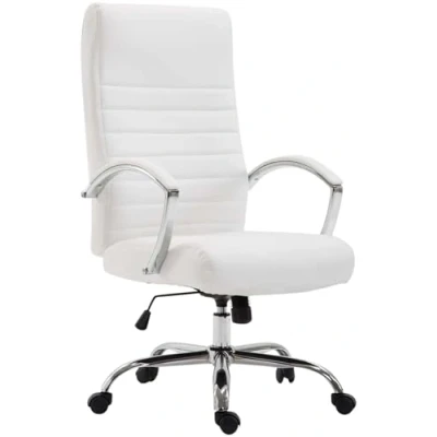 Imagen de CLP Silla De Oficina XL Valais Tapizada En Simil Cuero &amp; Base con Ruedas I Ordenador Giratoria Regulable Altura, Color:Blanco