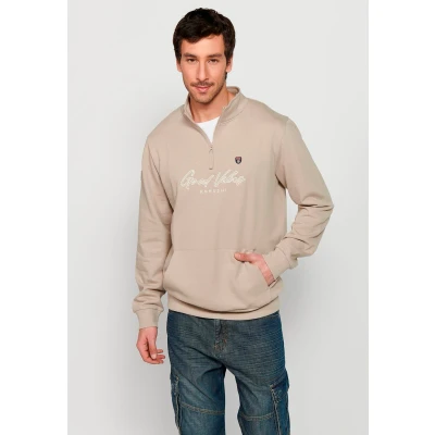 Imagen de Sudadera de manga larga Cuello alto con cremallera Detalle delantero Color Piedra para Hombre