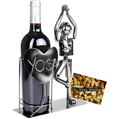 Imagen de BRUBAKER Portabotellas Yoga Escultura MetáLica Soporte para Botellas Deporte Figurilla Un Regalo Yoguis y Entusiastas del con Tarjeta de Felicitación