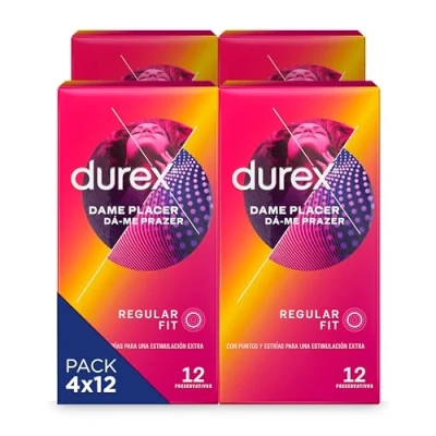 Imagen de Durex Preservativos Dame Placer, Con Puntos y Estrías, Extra Lubricados,Forma Easy On, 48 condones