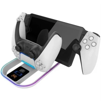 Imagen de Base de carga Ardistel BLACKFIRE® Dual Dock RGB, Para PSPortal y DualSense PS5, Blanco