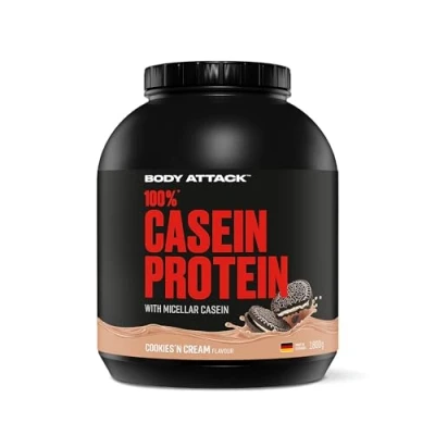 Imagen de Body Attack 100% proteína de caseína, rico en aminoácidos esenciales, desarrollo músculos, bajo carbohidratos para, los atletas y las personas conscientes su físico, cookies n cream, 1,8kg