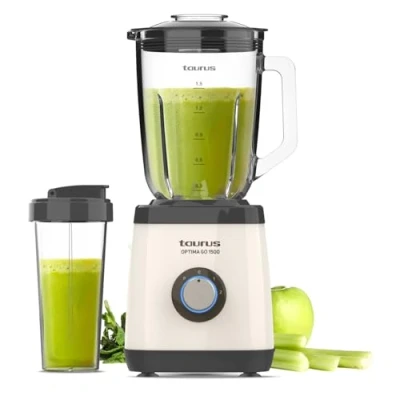Imagen de Taurus Batidora de Vaso Optima Go 1500 1500W Portatil 500ml Cuchillas 4 Filos 2 Velocidades + Turbo Acero Inoxidable Antideslizante Sistema Seguridad