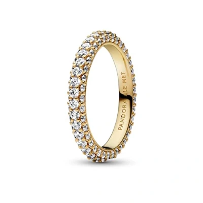 Imagen de Pandora Timeless Anillo con diseño de fila simple y engaste pavé chapado en oro rosa 14 quilates circonitas cúbicas transparentes, talla 54