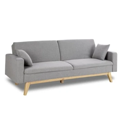 Imagen de Don Descanso, Sofá Cama 3 plazas Reine, Tapizado en Tela, Color Gris Claro, Sistema Apertura de Libro o Clic clac, Medida sofá: 201x73x79 cm., Cama: 201x99x42 Incluye 2 Cojines