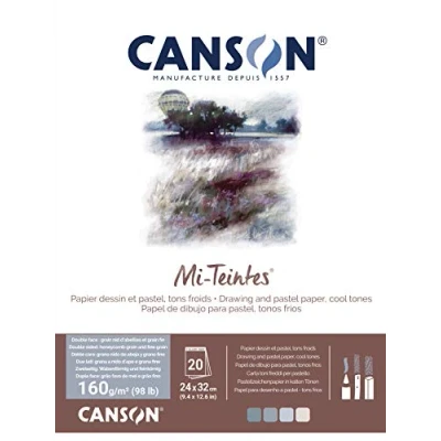 Imagen de Canson Mi Teintes Bloc encolado, 60% abeja, 24 x 32, 20 hojas, 160g, colores grises y azules