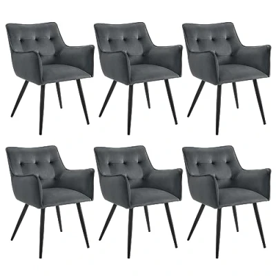 Imagen de WOLTU 6x Sillas de Comedor Moderna, Cocina con Respaldo y Reposabrazos, Silla Ergonómica Tapizada en Terciopelo, Estructura Metal, para Cocina, Salón Dormitorio, Gris oscuro, BH374dgr 6