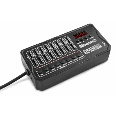 Imagen de BeamZ DMX 512MINI controlador DMX, mezclador de luces a pilas, 64 canales, 8 horas autonomía, móvil, control para DJ, luces, iluminación con