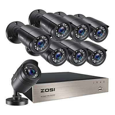 Imagen de ZOSI 1080P Kit de Cámaras Vigilancia 8pcs 2MP Cámara Seguridad Exterior con 8CH H.265+ Grabador DVR, Visión Nocturna, Alarma Movimiento, sin Disco Duro