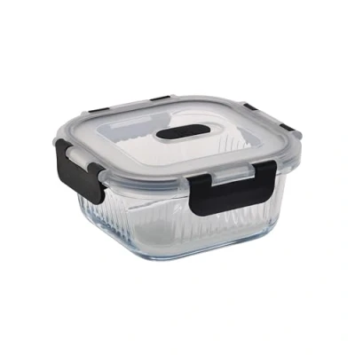 Imagen de MasterPro Foodies Recipiente Para Alimentos de 520 ml Fabricado en Resistente Vidrio Borosilicato Alto Tupperware Forma Cuadrada Con Respiradero Elegante Diseño Apto Microondas