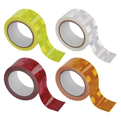 Imagen de EMOS cinta reflectante (12 unidades, reflectante, autoadhesiva, 4 colores, 2,5 cm x 2 m, visibilidad a 200 m de distancia, resistente los rayos UV, adhesivo goma