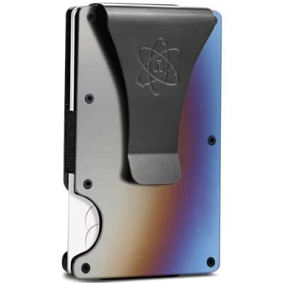 Imagen de ROSSM Tarjetero Hombre con Bloqueo RFID para Tarjetas de Crédito Cartera Minimalista Carbono y Metalica Pinza Banda Elástica Billetes