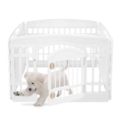 Imagen de Iris Ohyama Parque para Perros con 4 Paneles, H60cm, Blanco, Puerta Cerradura, Jaula Gatos, Vallas, Corralito, Interiores, Exteriores, Conejo, Cercado, Corral Perro, CI 604E WD
