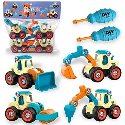 Imagen de aovowog 4 en 1 Vehículo de Construcciones Juguete Excavadora para Niños 2 3 5 Años,Excavadora Tractor Desmontar y Ensamblarde Juguete,Camiones Niño Niña