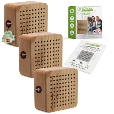 Imagen de ISOTRONIC Ahuyentador Woody de Ratones, Ratas y roedores con ultrasonido Repelente para espantar sin venenos, trampas o Muerte portátil Interiores Exteriores Set 3