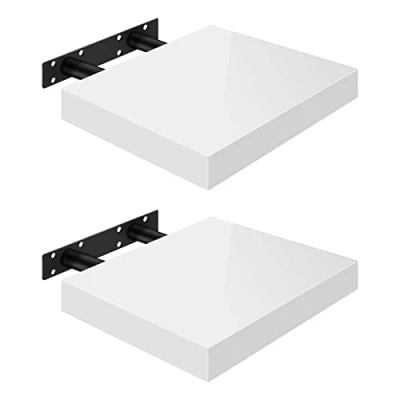 Imagen de WOLTU Estante de Pared Tablero Volato Juego 2 Flotante Libre CD DVD Libro Madera 25x22,9x3,8cm, Blanco, RG9488ws