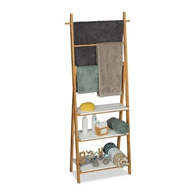 Imagen de Relaxdays, 150x50x30cm Toallero Baño con Estantería, Bambú DM, Marrón Blanco