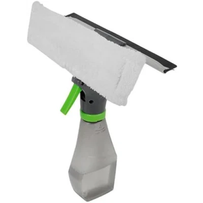 Imagen de Almohadilla de microfibra 3 en 1 y escobilla ducha con botella spray, equipo lavado ventanas, herramientas limpieza vidrio para interiores exteriores (blanco)
