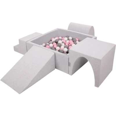 Imagen de KiddyMoon Parque Infantil De Espuma con Cuadrada Piscina Bolas (300 Bolas) para Niños, Gris Claro: Blanco/Gris/Rosa Claro