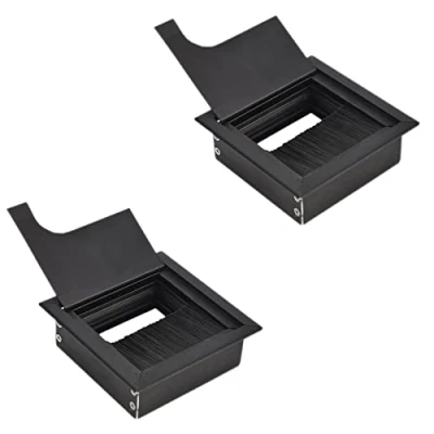 Imagen de 2 Piezas Cable Grommet Hole, Table Grommet, Ojal de Escritorio Cables Aluminio, Pasacables Mesa, para Mesa Oficina, Computadora, con Cepillo (Negro)