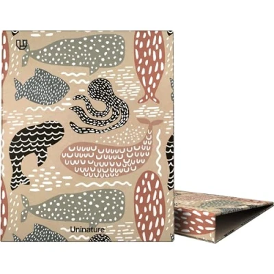 Imagen de Unipapel Carpeta de Anillas A4 Ecológica Cartón y Papel 100% Reciclada 4 25mm Forma D Uninature Design Ballenas FSC Recycled
