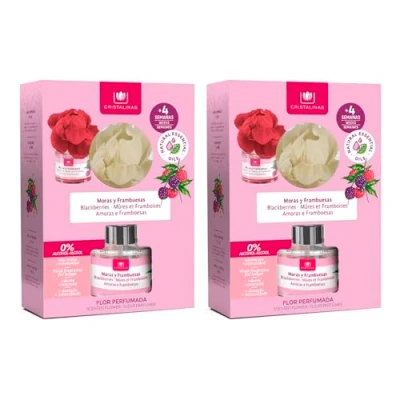 Imagen de CRISTALINAS Pack 2 Ambientador Flor Perfumada Aroma Moras y Frambuesas Larga Duración 4 Semanas 2x40ml 0% Alcohol