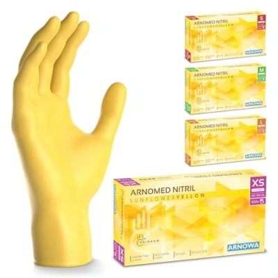 Imagen de ARNOMED guantes nitrilo talla XS, amarillo, de nitrilo, 100 uds/caja, desechables sin polvo, goma látex, S, M y L
