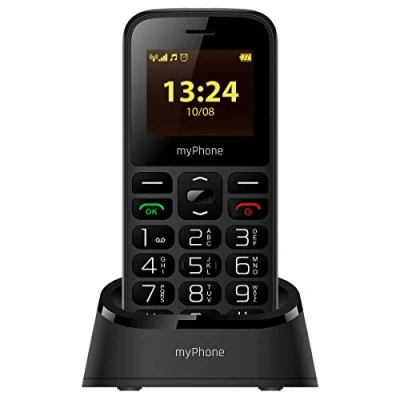 Imagen de Hammer H MP myPhone Halo A+, teléfono Clave, para los Abuelos, Pantalla de 1,77, batería 800 mAh, Llaves Grandes, Botón SOS, antorcha, Radio, Doble SIM, Basa Carga, Negro